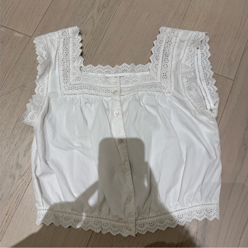 Doen Tillie White Lace Button Tank Top in White Size XXS - Picture 2 of 5